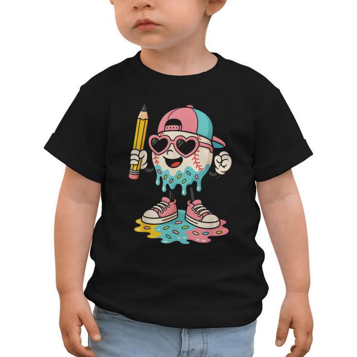 Baseball Drip Ice Cream First Day Back To School Cute Girls Graphic Toddler T-Shirt