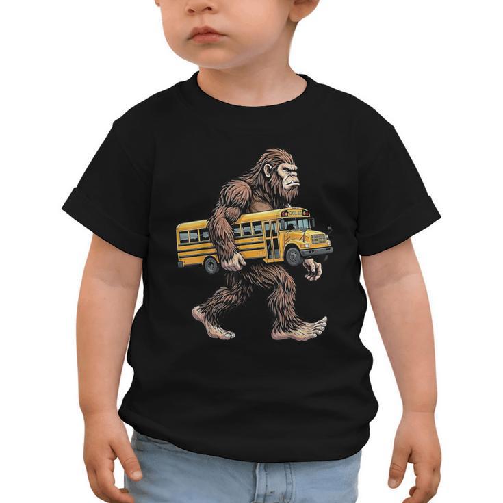 Bigfoot Carrying School Bus Sasquatch Back To School Graphic Toddler T-Shirt
