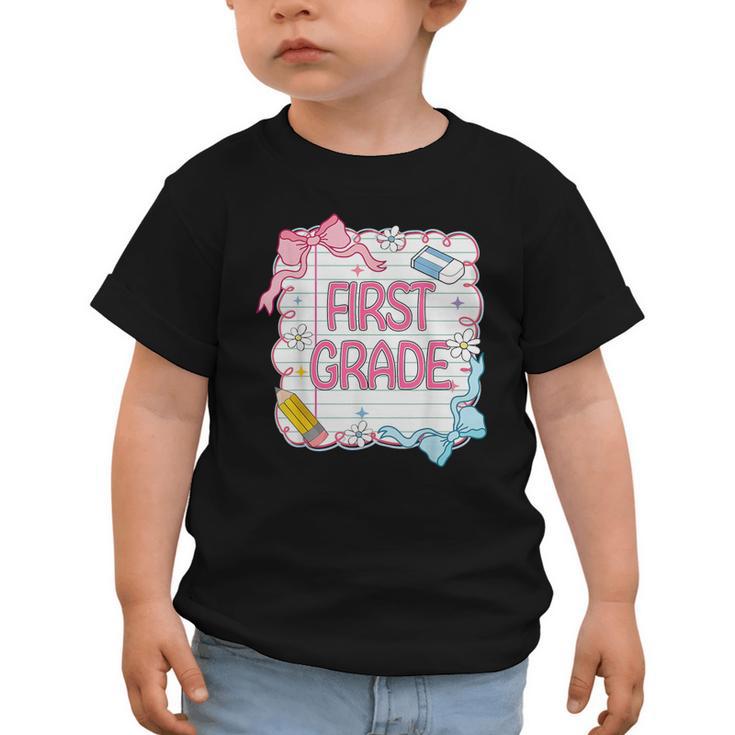First Grade Back To School Girls Kids Coquette Bows Retro Graphic Toddler T-Shirt