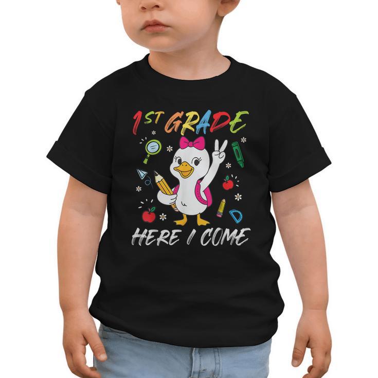 Girls Goose 1st Grade Here I Come Back To School Kids Graphic Toddler T-Shirt
