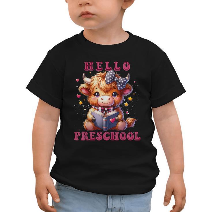 Hello Preschool Cute Highland Cow Lover Back To School Graphic Toddler T-Shirt
