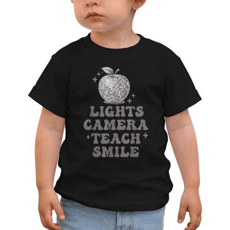 Lights Camera Teach Smile Disco-Ball Back To School Outfit Graphic Toddler T-Shirt