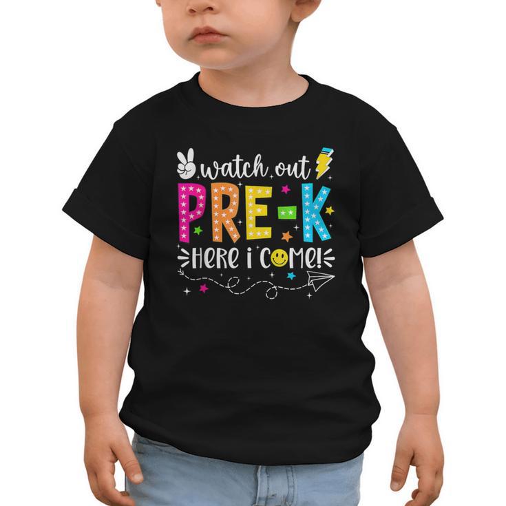 Watch Out Pre-K Here I Come Back To School Boys Girls Kids Graphic Toddler T-Shirt