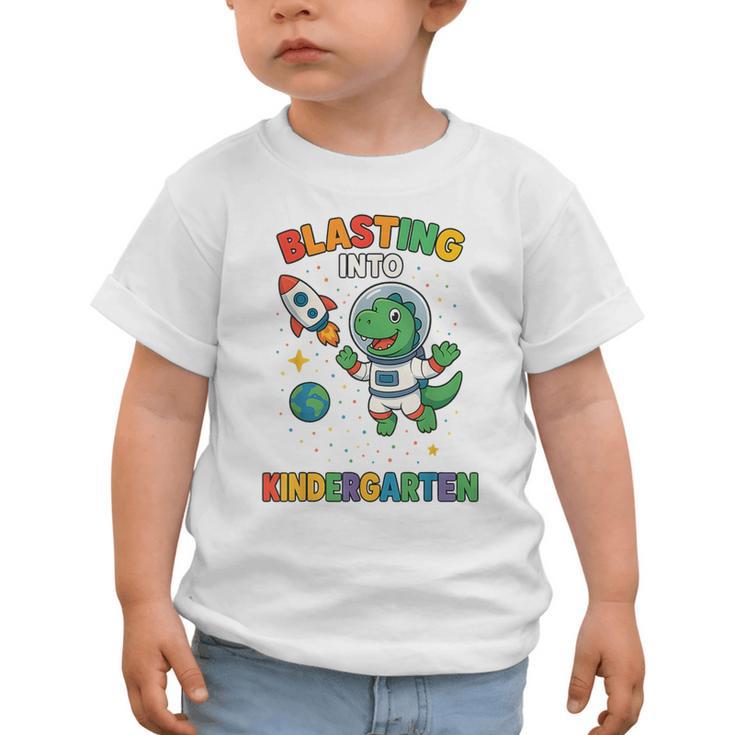 Blasting Into Kindergarten Dinosaur Astronaut Back To School Graphic Toddler T-Shirt Blasting Into Kindergarten Dinosaur Astronaut Back To School Graphic Toddler T-Shirt