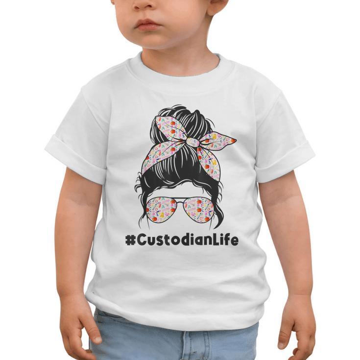 Custodian Life Messy Bun Hair Glasses Leopard Back To School Graphic Toddler T-Shirt