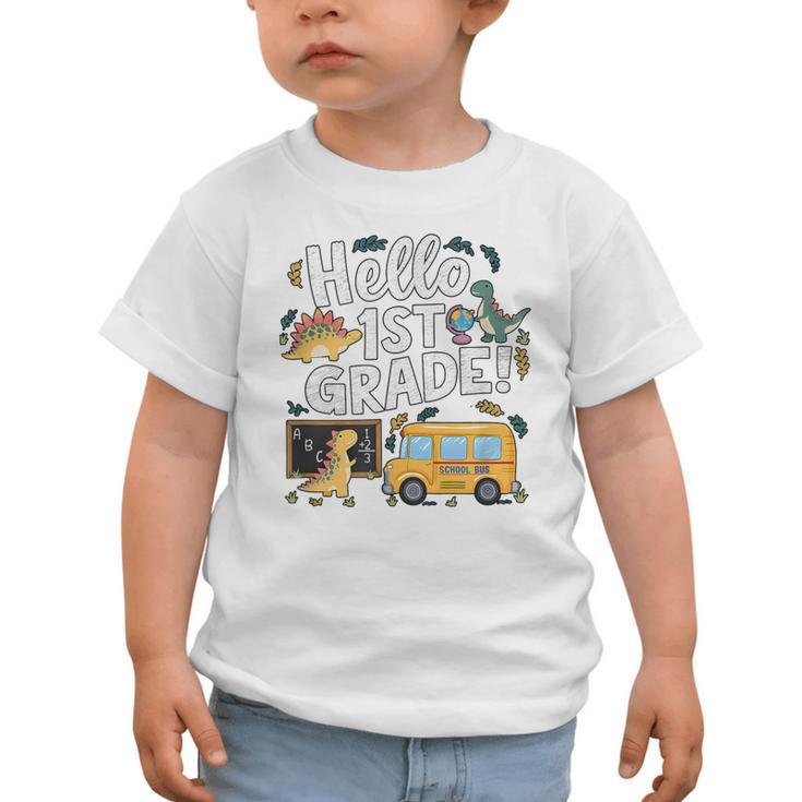 Cute Hello 1st Grade Dinosaur School Back To School Dino Bus Graphic Toddler T-Shirt Cute Hello 1st Grade Dinosaur School Back To School Dino Bus Graphic Toddler T-Shirt