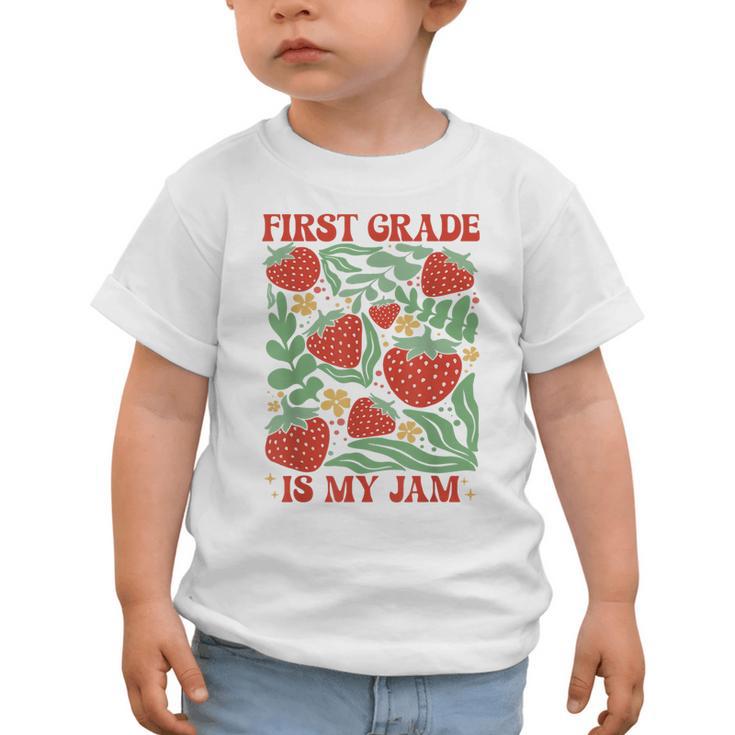 First Grade Is My Jam Boho Floral Strawberry Back To School Graphic Toddler T-Shirt