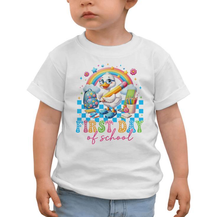 Happy First Day Of School Goose Cute Duck Back To School Graphic Toddler T-Shirt Happy First Day Of School Goose Cute Duck Back To School Graphic Toddler T-Shirt