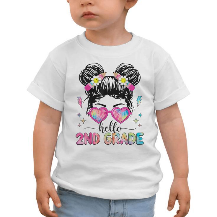 Hello 2nd Grade Messy Bun Back To School First Day Girl Kids Graphic Toddler T-Shirt