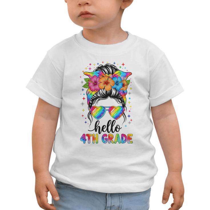 Hello 4th Grade Messy Bun Girls Back To School First Day Graphic Toddler T-Shirt
