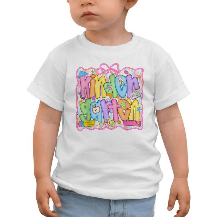 Kindergarten Coquette Bow Back To School Kinder Girl Kids Graphic Toddler T-Shirt Kindergarten Coquette Bow Back To School Kinder Girl Kids Graphic Toddler T-Shirt