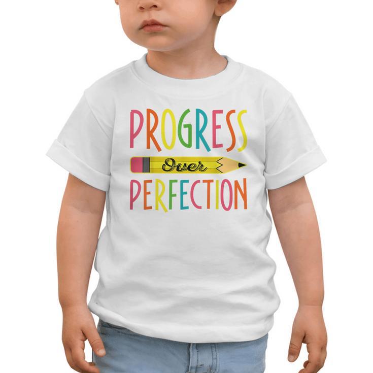 Motivational Quotes Back To School Progress Over Perfection Graphic Toddler T-Shirt Motivational Quotes Back To School Progress Over Perfection Graphic Toddler T-Shirt