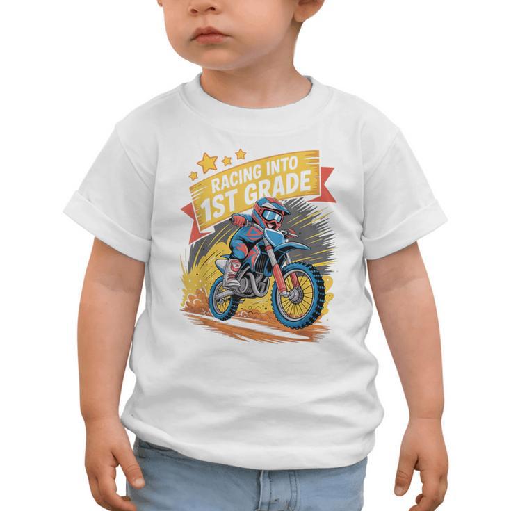 Motocross Dirt Bike Back To School Racing Into 1st Grade Graphic Toddler T-Shirt Motocross Dirt Bike Back To School Racing Into 1st Grade Graphic Toddler T-Shirt
