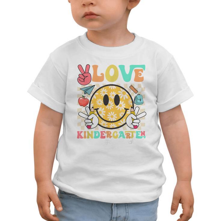Peace Love Kindergarten Smile Face Back To School Girls Kids Graphic Toddler T-Shirt