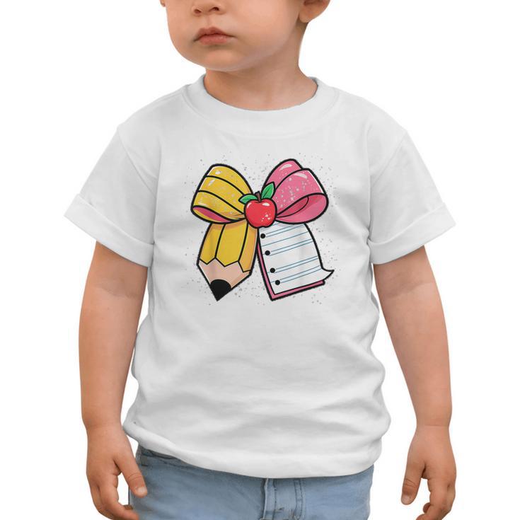 Pencil Coquette Bow Happy First Day Of School Back To School Graphic Toddler T-Shirt Pencil Coquette Bow Happy First Day Of School Back To School Graphic Toddler T-Shirt