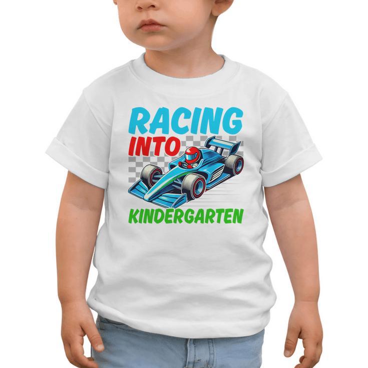 Racing Into Kindergarten Race Car Driver Back To School Performance Graphic Toddler T-Shirt