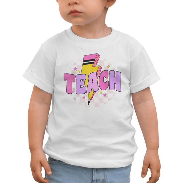 Retro Checkered Teach Pencil Lightning Back To School Graphic Toddler T-Shirt Retro Checkered Teach Pencil Lightning Back To School Graphic Toddler T-Shirt