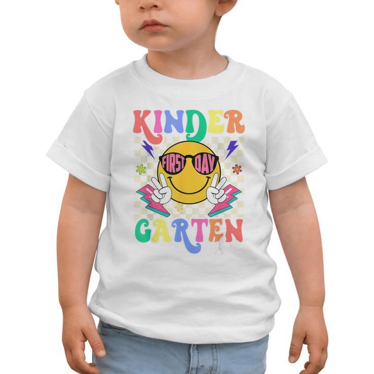 Retro Groovy Kinder Garten Vibes Smile Team Back To School Graphic Toddler T-Shirt Retro Groovy Kinder Garten Vibes Smile Team Back To School Graphic Toddler T-Shirt
