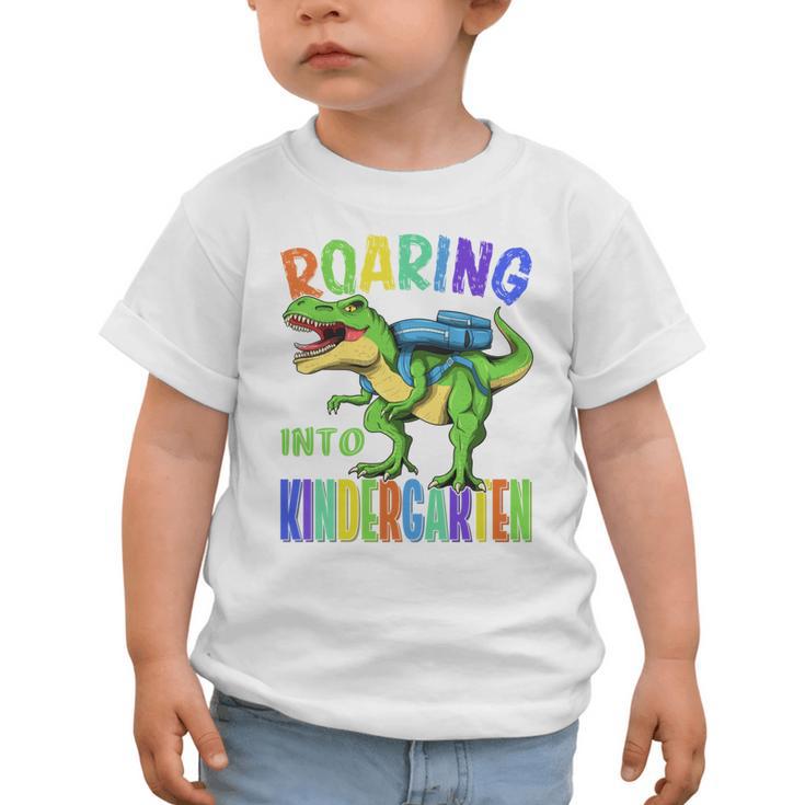 Roaring Into Kindergarten Dinosaur T Rex Back To School Boys Performance Graphic Toddler T-Shirt