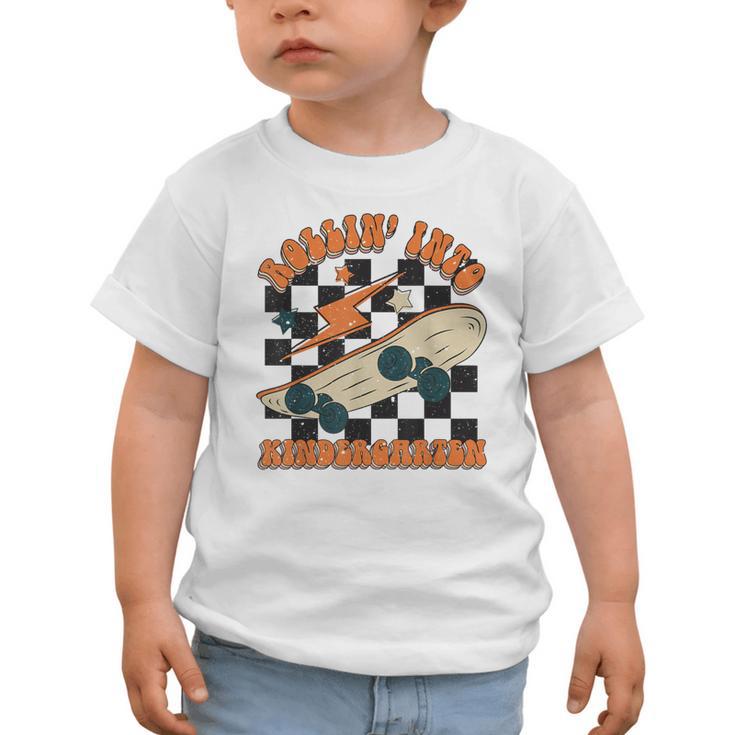 Rolling Into Kindergarten Retro Groovy Back To School Kids Graphic Toddler T-Shirt Rolling Into Kindergarten Retro Groovy Back To School Kids Graphic Toddler T-Shirt