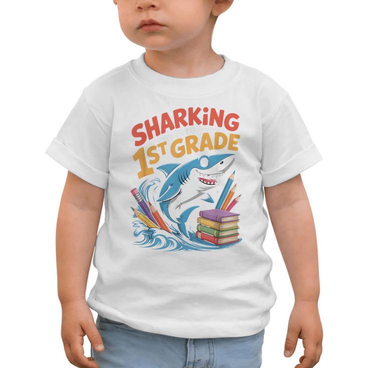 Sharking Into 1st Grade Back To School Shark Graphic Toddler T-Shirt Sharking Into 1st Grade Back To School Shark Graphic Toddler T-Shirt