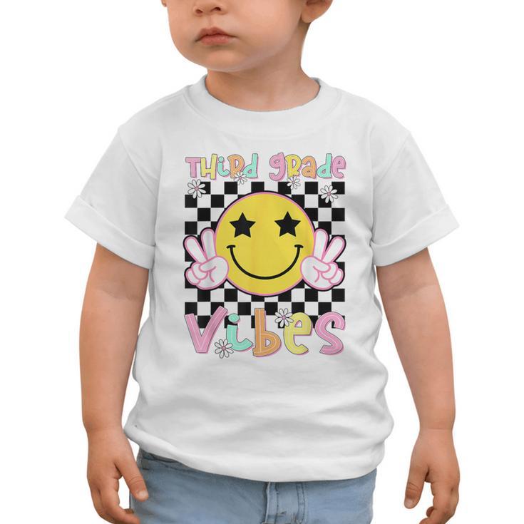 Third Grade Vibes Groovy Smile Face Back To School Girl Kid Graphic Toddler T-Shirt