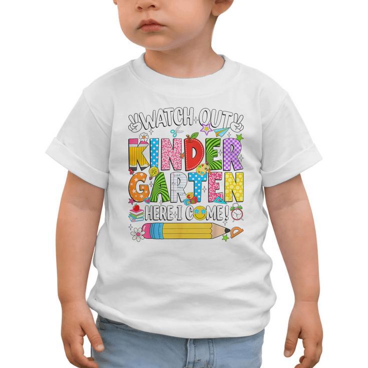 Watch Out Kindergarten Here I Come Back To School Girls Kids Graphic Toddler T-Shirt