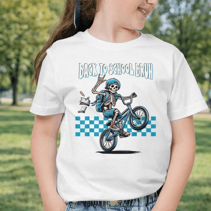 Back To School Bruh Boy Skeleton Riding On a BMX Bike Graphic Toddler T-Shirt