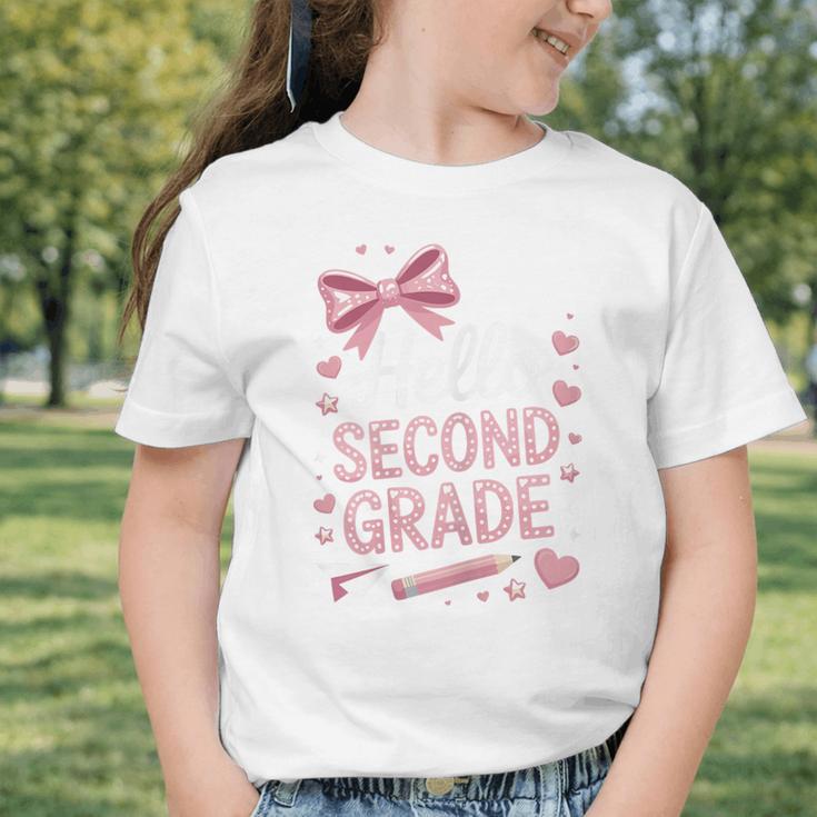 Back To School Cute Pink Coquette Girls Hello Second Grade Graphic Toddler T-Shirt