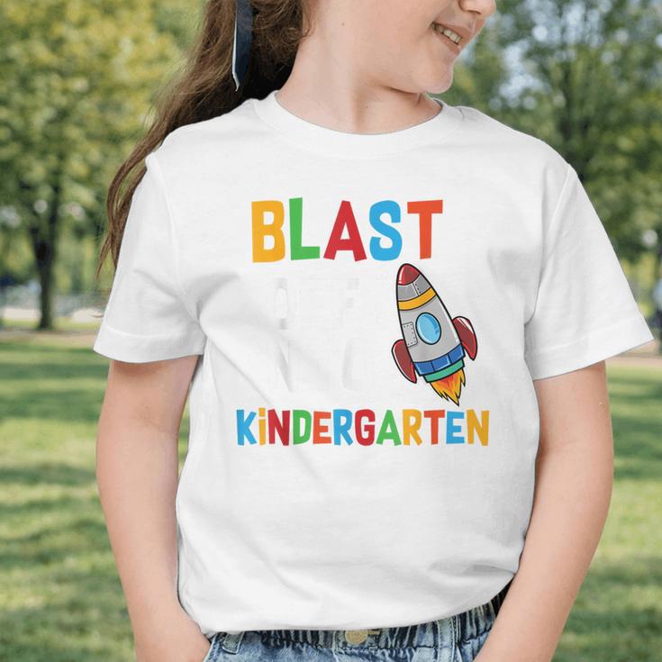 Blast Off Into Kindergarten Back To School Rocket Graphic Toddler T-Shirt Blast Off Into Kindergarten Back To School Rocket Graphic Toddler T-Shirt