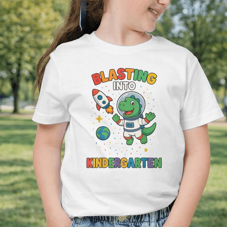 Blasting Into Kindergarten Dinosaur Astronaut Back To School Graphic Toddler T-Shirt Blasting Into Kindergarten Dinosaur Astronaut Back To School Graphic Toddler T-Shirt