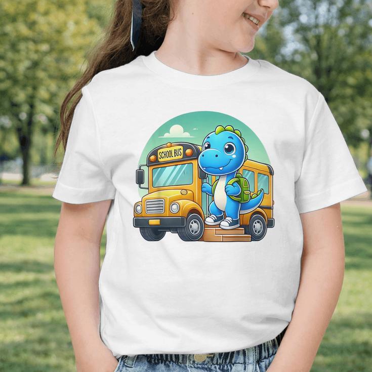 Dinosaur Kids Riding a Bus Back To School Ready To Crush Graphic Toddler T-Shirt