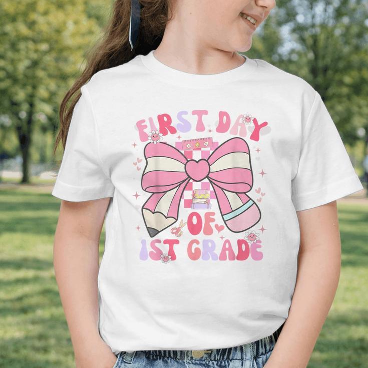 First Day Of 1st Grade Coquette Back To School Girls Kids Graphic Toddler T-Shirt First Day Of 1st Grade Coquette Back To School Girls Kids Graphic Toddler T-Shirt