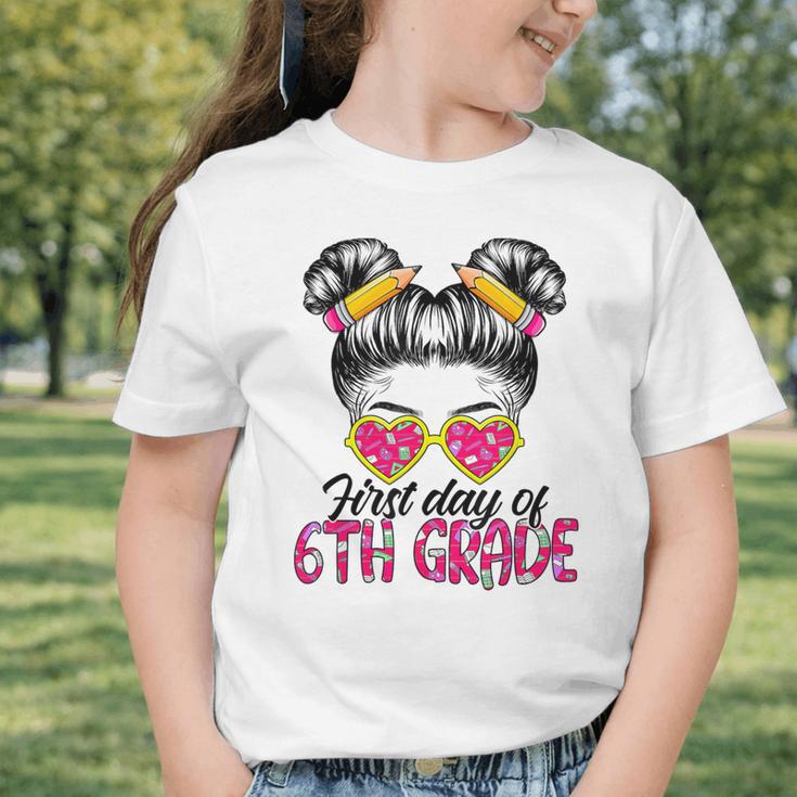 First Day Of 6th Grade Messy Hair Bun Girl Back To School Graphic Toddler T-Shirt