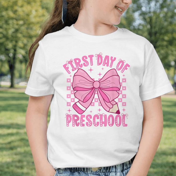 First Day Of Preschool Coquette Bow Back To School Girls Graphic Toddler T-Shirt