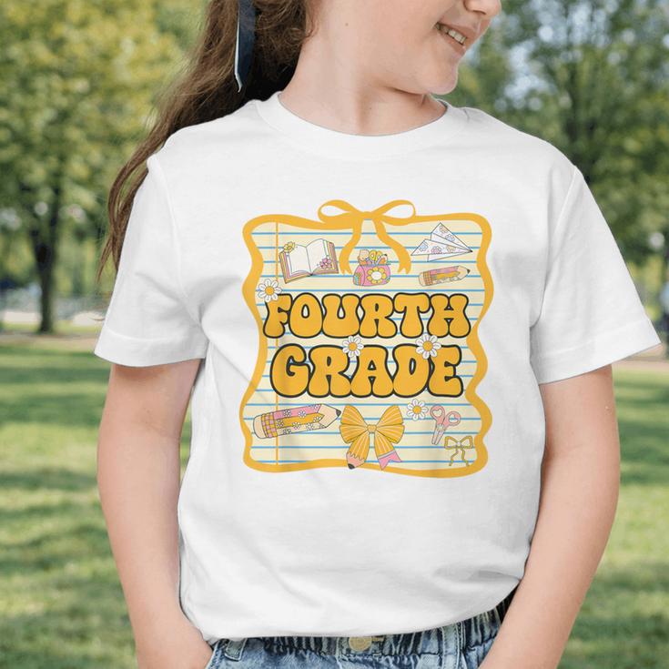 Fourth Grade Back To School Kids Girls Bow 4th Grade Groovy Graphic Toddler T-Shirt Fourth Grade Back To School Kids Girls Bow 4th Grade Groovy Graphic Toddler T-Shirt