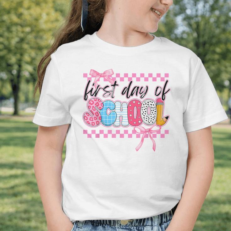 Girl First Day Of School Coquette Bow Pink Back To School Graphic Toddler T-Shirt