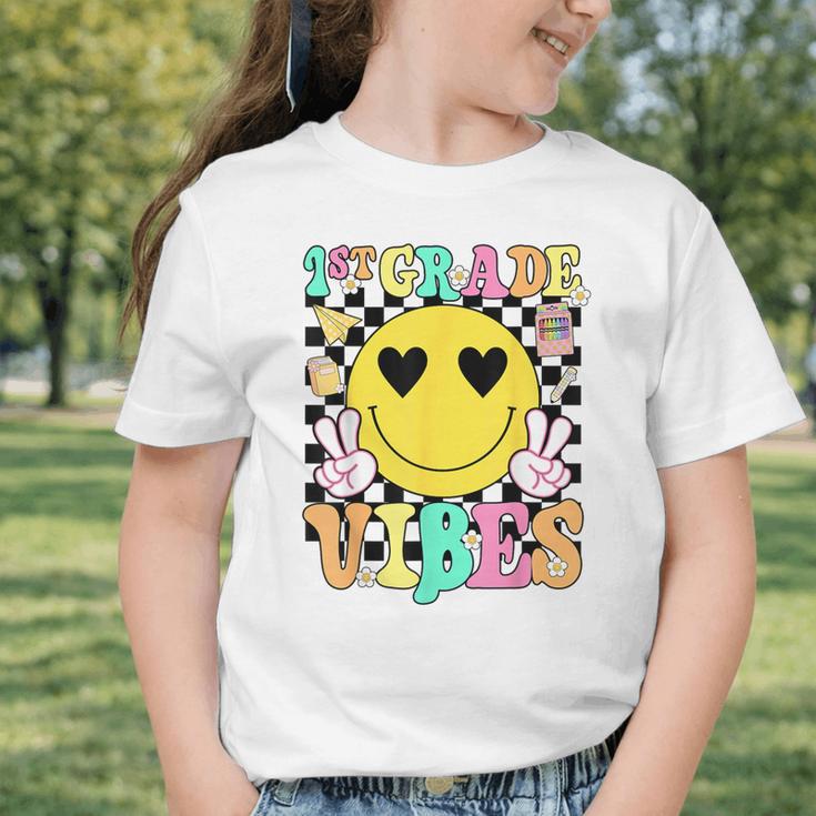 Girls 1st Grade Vibes Smile Face Back To School First Grade Graphic Toddler T-Shirt Girls 1st Grade Vibes Smile Face Back To School First Grade Graphic Toddler T-Shirt