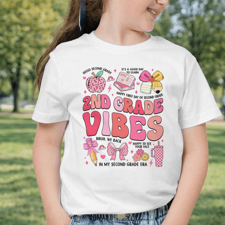 Girls 2nd Grade Vibes Coquette Pink Bow Back To School Graphic Toddler T-Shirt Girls 2nd Grade Vibes Coquette Pink Bow Back To School Graphic Toddler T-Shirt