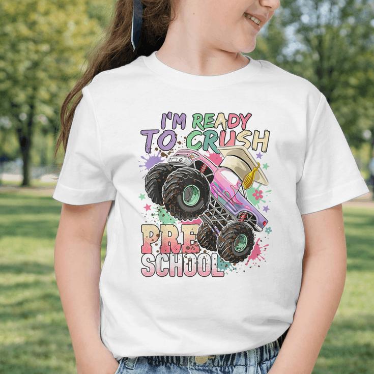 Girls Monster Trucks Ready To Crush Preschool Back To School Graphic Toddler T-Shirt