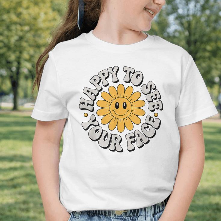 Happy Face Daisy Flower Retro Back To School Cute Graphic Graphic Toddler T-Shirt