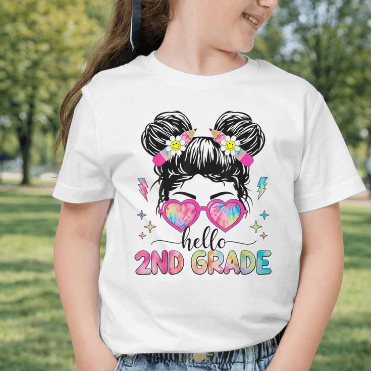 Hello 2nd Grade Messy Bun Back To School First Day Girl Kids Graphic Toddler T-Shirt