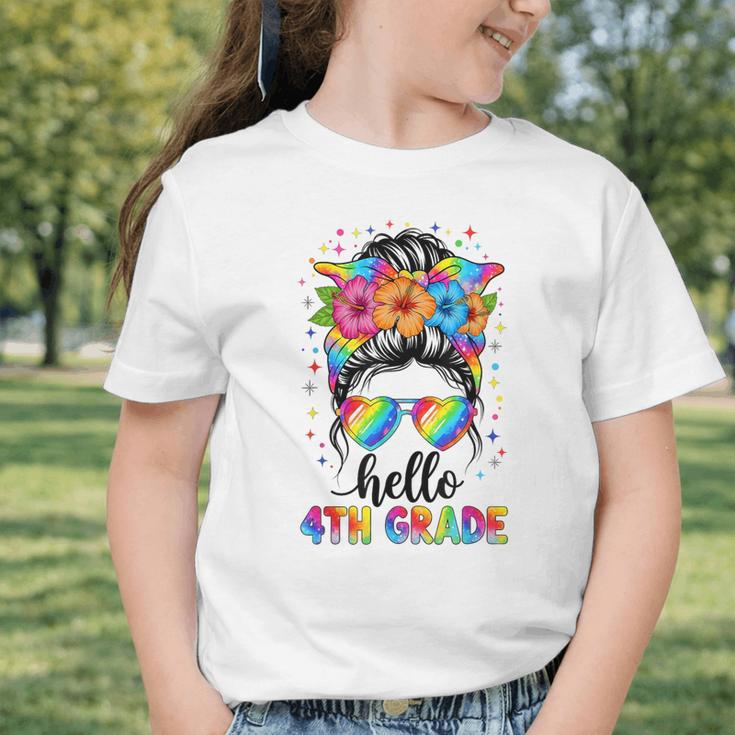 Hello 4th Grade Messy Bun Girls Back To School First Day Graphic Toddler T-Shirt Hello 4th Grade Messy Bun Girls Back To School First Day Graphic Toddler T-Shirt