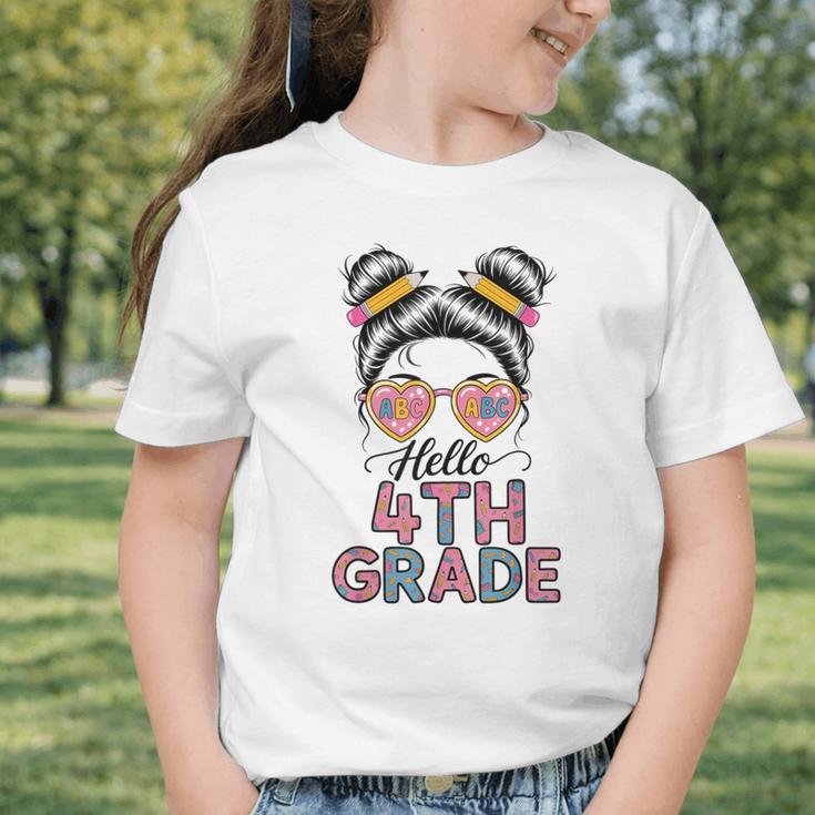 Hello 4th Grade Messy Bun Hair Back To School Girls Graphic Toddler T-Shirt