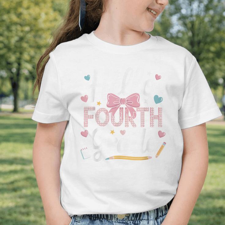 Hello Fourth Grade Back To School Girl Hearts Pink Bow Kids Graphic Toddler T-Shirt Hello Fourth Grade Back To School Girl Hearts Pink Bow Kids Graphic Toddler T-Shirt