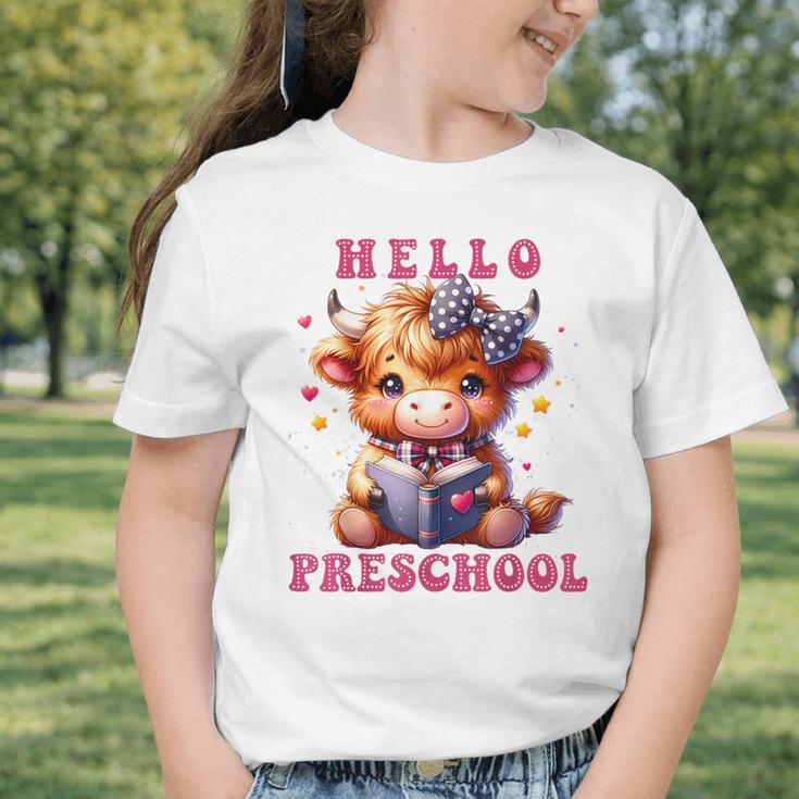 Hello Preschool Cute Highland Cow Lover Back To School Graphic Toddler T-Shirt Hello Preschool Cute Highland Cow Lover Back To School Graphic Toddler T-Shirt