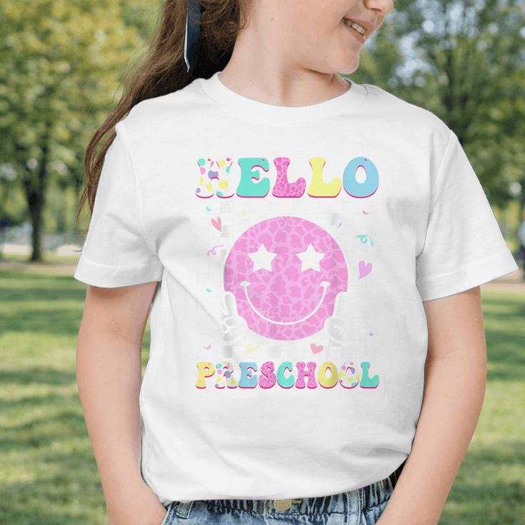 Hello Preschool Groovy Back To School Pre-K Team Girls Kids Graphic Toddler T-Shirt
