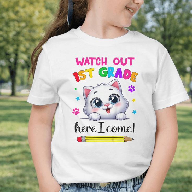 Kids Watch Out 1st Grade Here I Come Girls Cat Back To School Graphic Toddler T-Shirt Kids Watch Out 1st Grade Here I Come Girls Cat Back To School Graphic Toddler T-Shirt