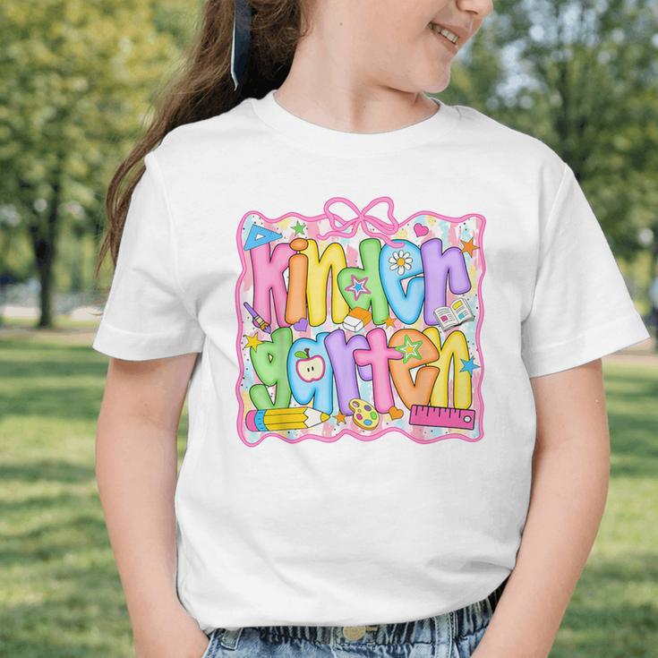 Kindergarten Coquette Bow Back To School Kinder Girl Kids Graphic Toddler T-Shirt Kindergarten Coquette Bow Back To School Kinder Girl Kids Graphic Toddler T-Shirt