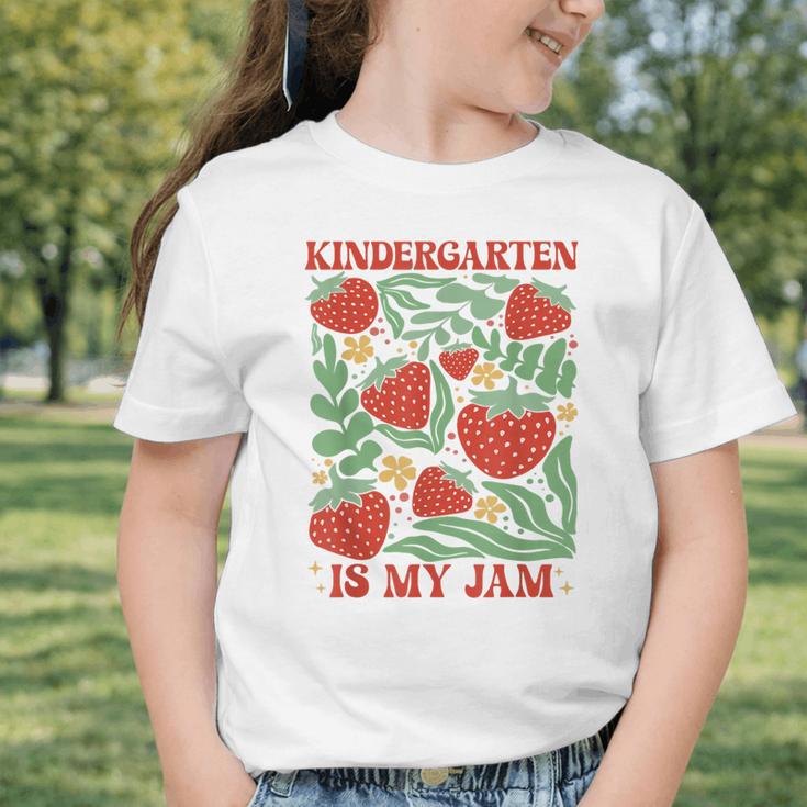Kindergarten Is My Jam Boho Floral Strawberry Back To School Graphic Toddler T-Shirt